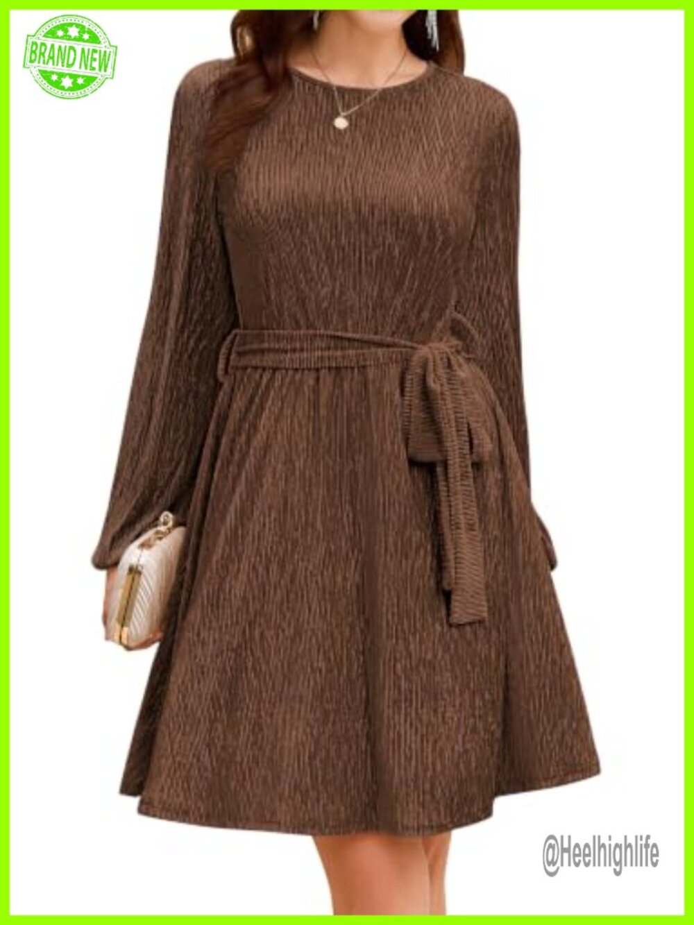 Sparkly Velvet Lantern Sleeve Cocktail Party Dress with Belt A-Line